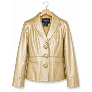 Terry Lewis Classic Luxuries Buttery Yellow Metallic Leather Button Front Blazer
